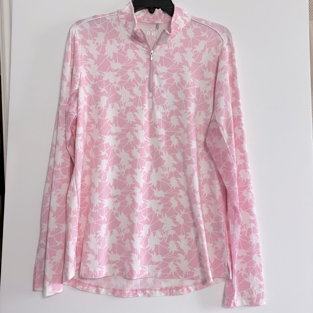 Nivo Sport Lilo Mock Neck 1/4 Zip Golf Pullover UPF 50 Pink Mist Floral XL NWT